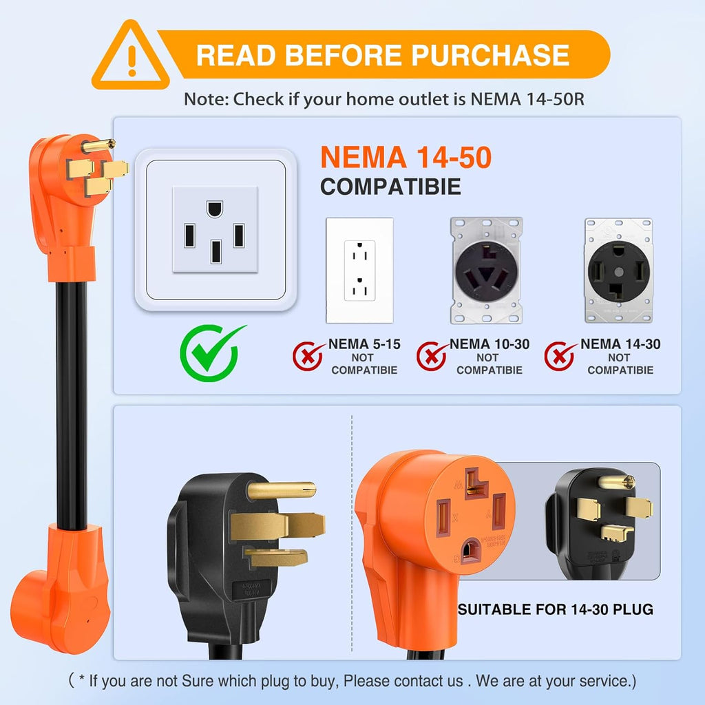 EV Dryer Charger Adapter Cord 50 Amp to 30 Amp 4 Prong T37318
