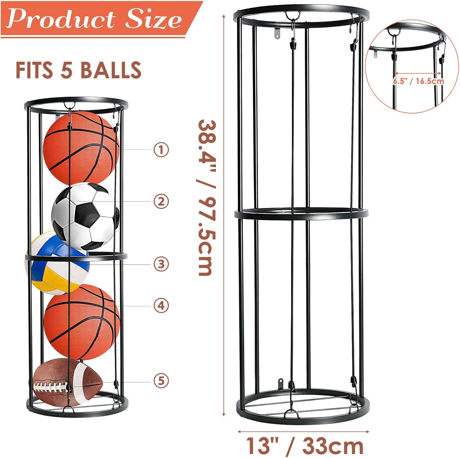 Ball Storage Rack, Wall-Mounted Sports Equipment Organizer for Home and Gym E455532