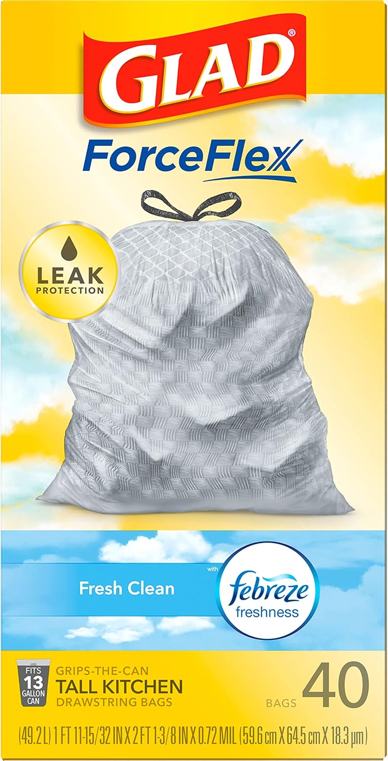 Tall Kitchen Drawstring Trash Bags, Fresh Clean, 13 Gal, 40 Ct D201