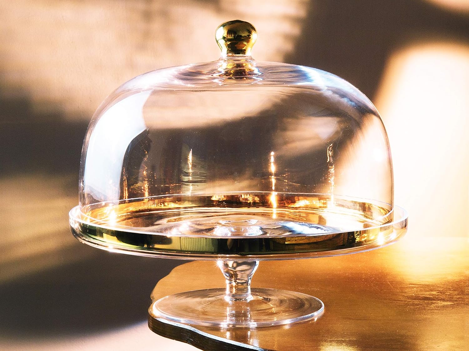 Glass Cake Stand with Dome and Gold Rim F727157