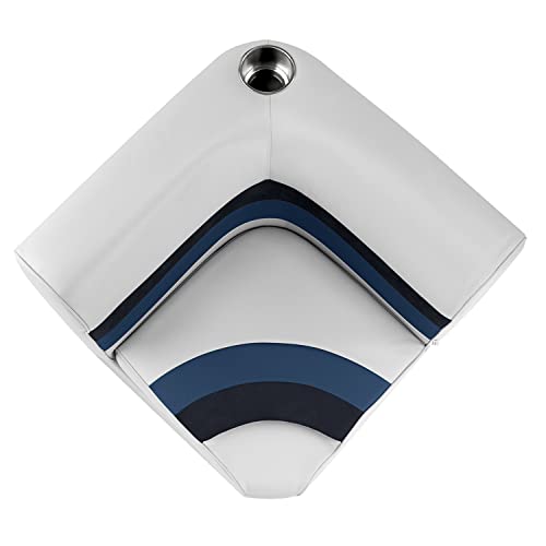 Pontoon Bench Seat Cushion Set with Left Arm Rest, White/Navy/Blue U16414