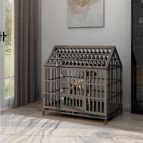 Heavy Duty Metal Dog Crate with Lockable Door and Removable Tray, 47 Inch S214247
