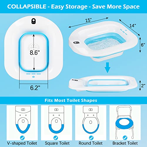 Sitz Bath for Hemorrhoids and Postpartum Care, Collapsible Toilet Seat Tub, Blue T8217