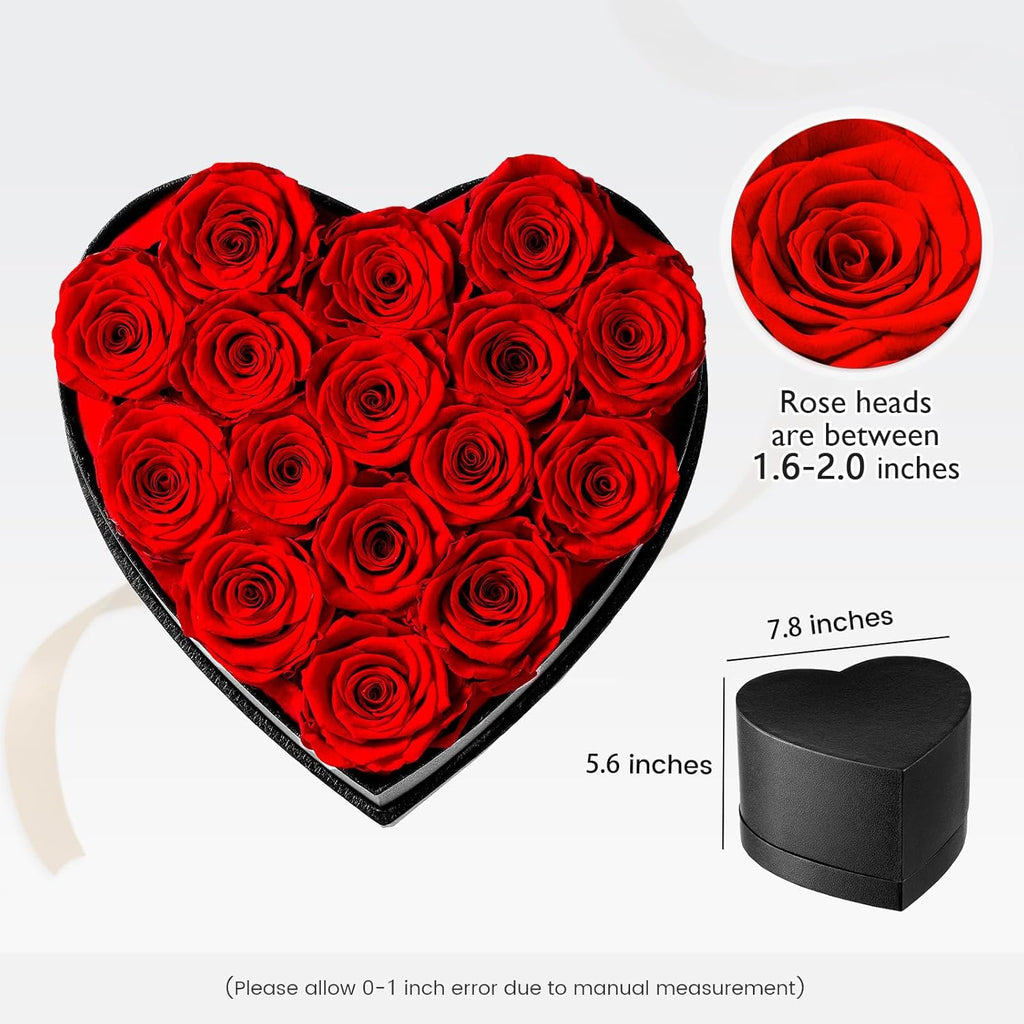 Heart Shape Box Preserved Roses, 16 Red Roses W7439
