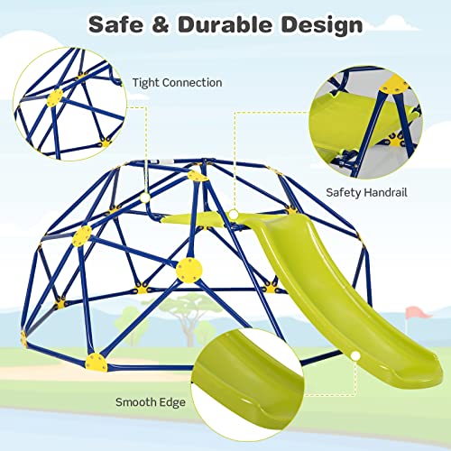 Climbing Dome with Slide, 2-in-1 Outdoor Jungle Gym for Toddlers, 8FT Geometric Climber Playground Set P950