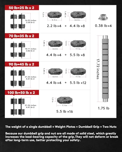 Adjustable Dumbbell Barbell Set with Metal Grip and Weight Plates A2863