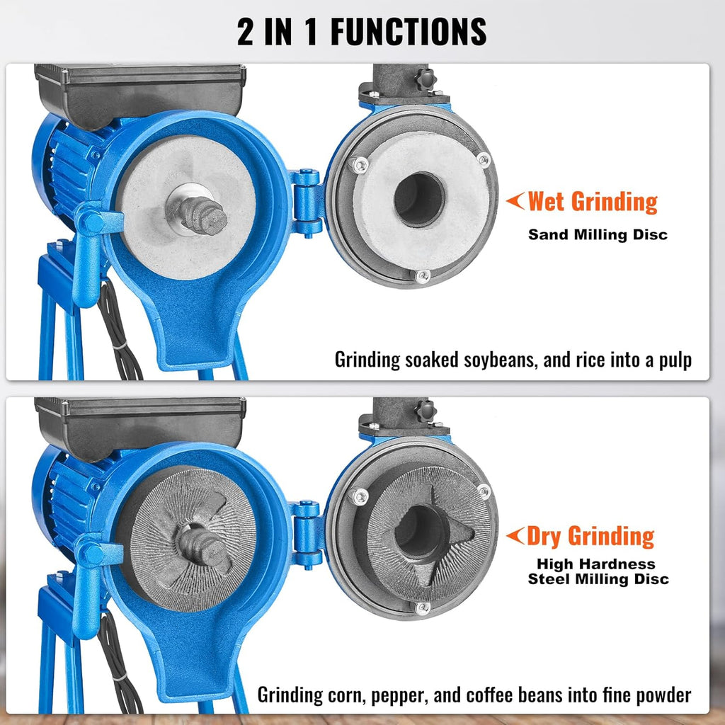Electric Grain Mill Grinder, 1500W Commercial Corn Mill with Funnel, Thickness Adjustable R656