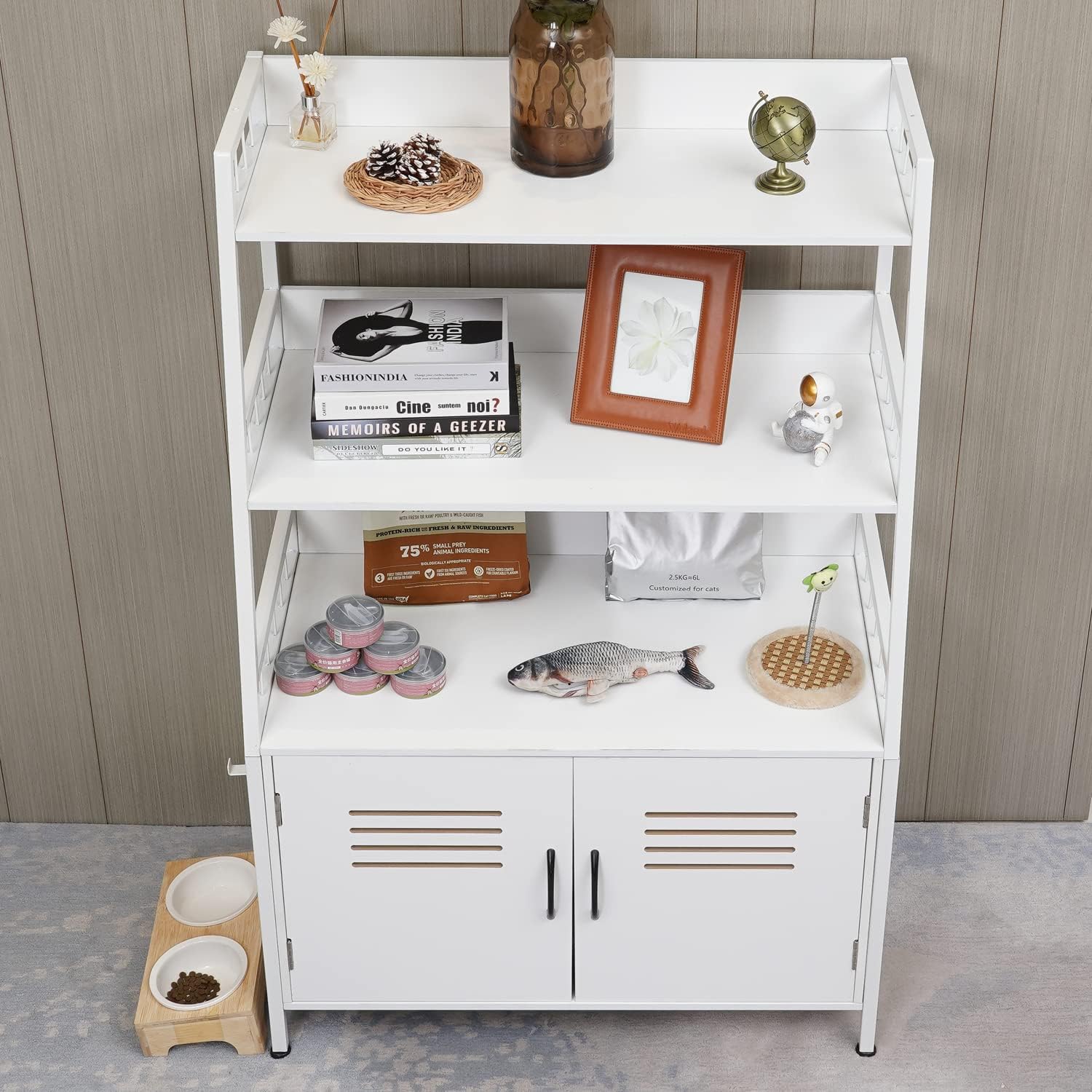 Cat Litter Box Enclosure Furniture with Shelf Storage and 2 Doors A7044