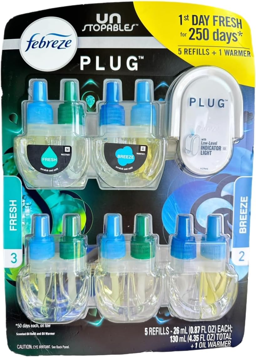 Febreze 5 Pack refill plugin oil with Breeze & Fresh scented oil