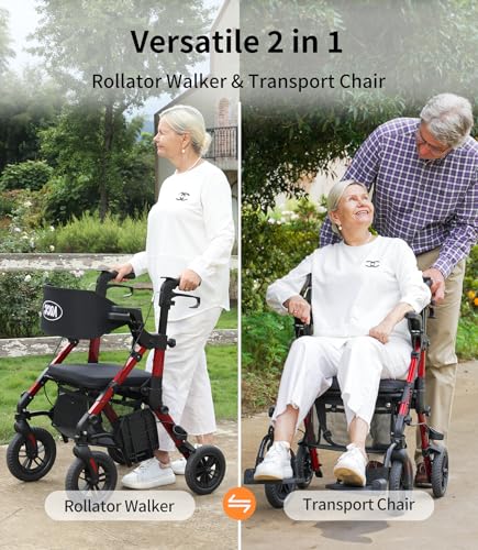 Rollator Walker with Seat, Lightweight Foldable Transport Chair with Brakes W69207
