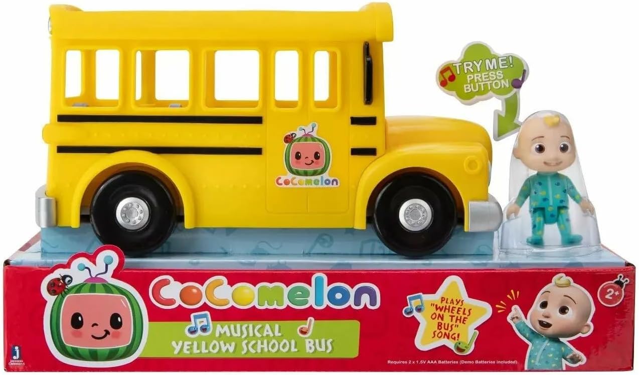 CoComelon Official Musical Yellow School Bus, Plays Clips from ‘Wheels on The Bus,’ Featuring Removable JJ Figure – Character Toys for Babies, Toddlers, and Kids