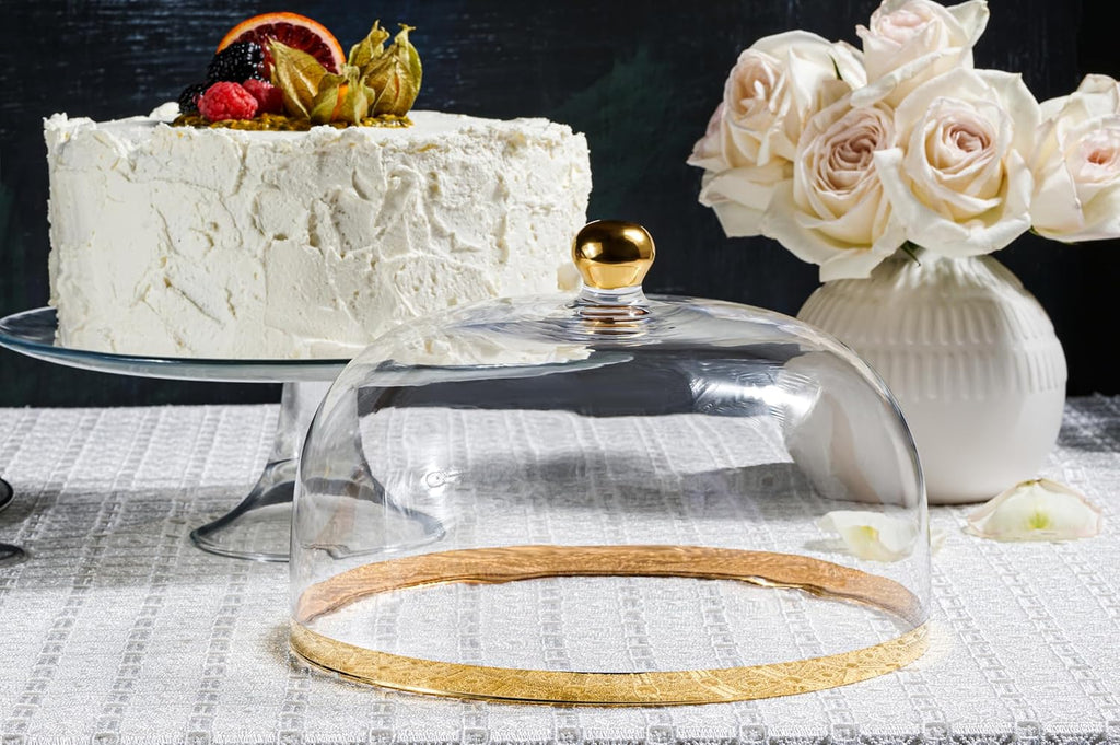 Glass Cake Stand with Dome and Gold Rim F727157