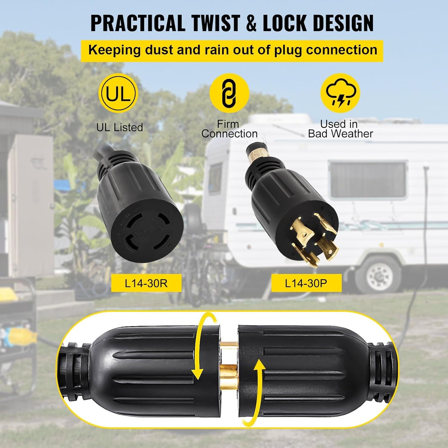 Generator Extension Cord 50Ft 30 Amp 4 Wire 10 Gauge Twist Lock V452923