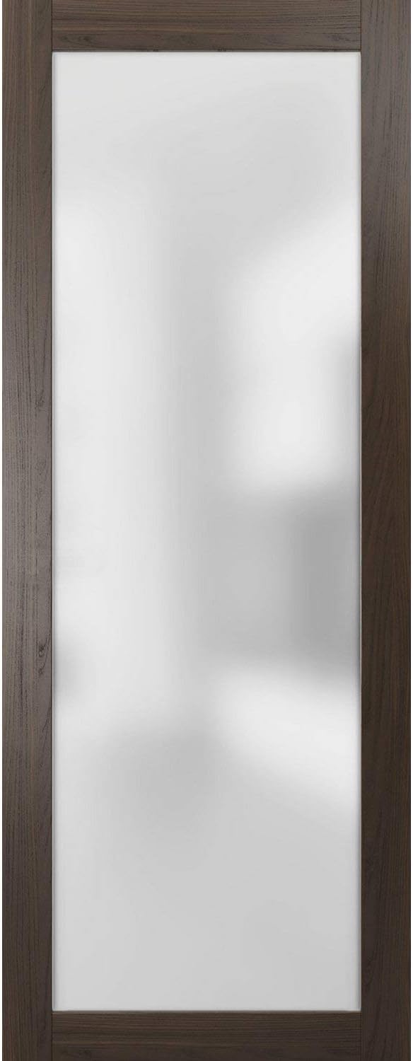 Frosted Lite Glass Door Panel Slab 32 x 84 | Planum 2102 Chocolate Ash | Use as Barn Pocket Sliding Closet | Solid Wood Core Interior Door