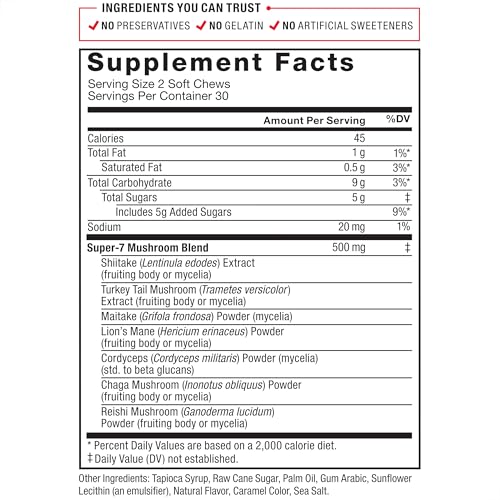 Mushroom Supplement Capsules with Lion's Mane, Turkey Tail & Cordyceps, 90 Count C915477