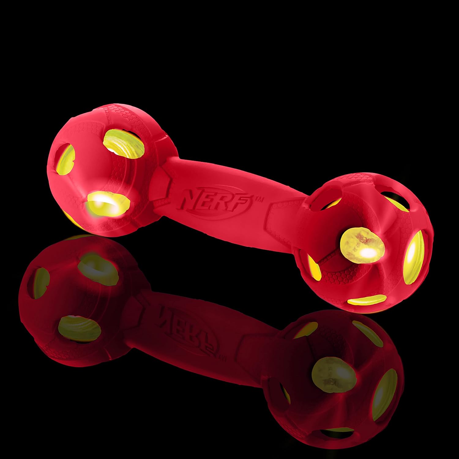 Rubber Barbell Dog Toy with LED, Lightweight, Durable, 7 Inches Y4674