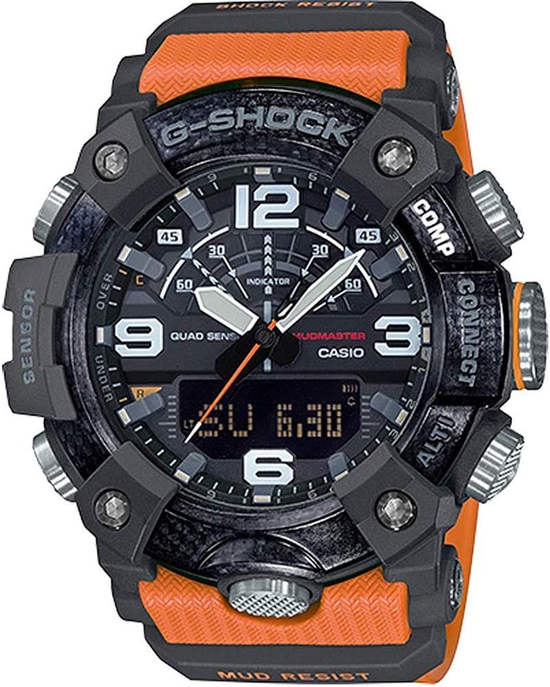 Casio Tactical Mudmaster ANI-Digi Watch, Black/Orange Strap, GGB100-1A9, men