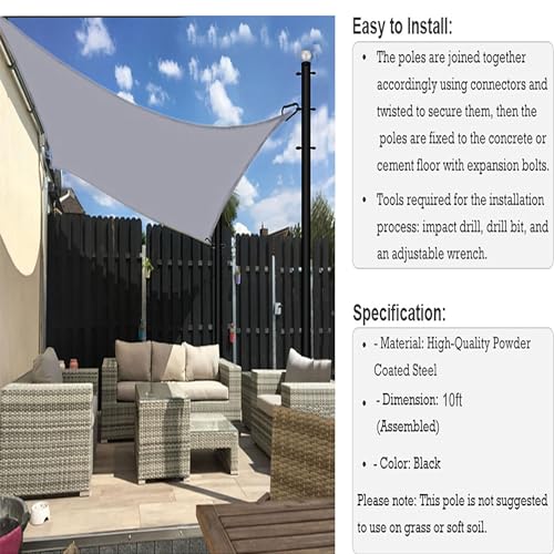 Outdoor Sun Shade Sail Pole Kit 10FT Heavy Duty Steel for Patio Deck U87959