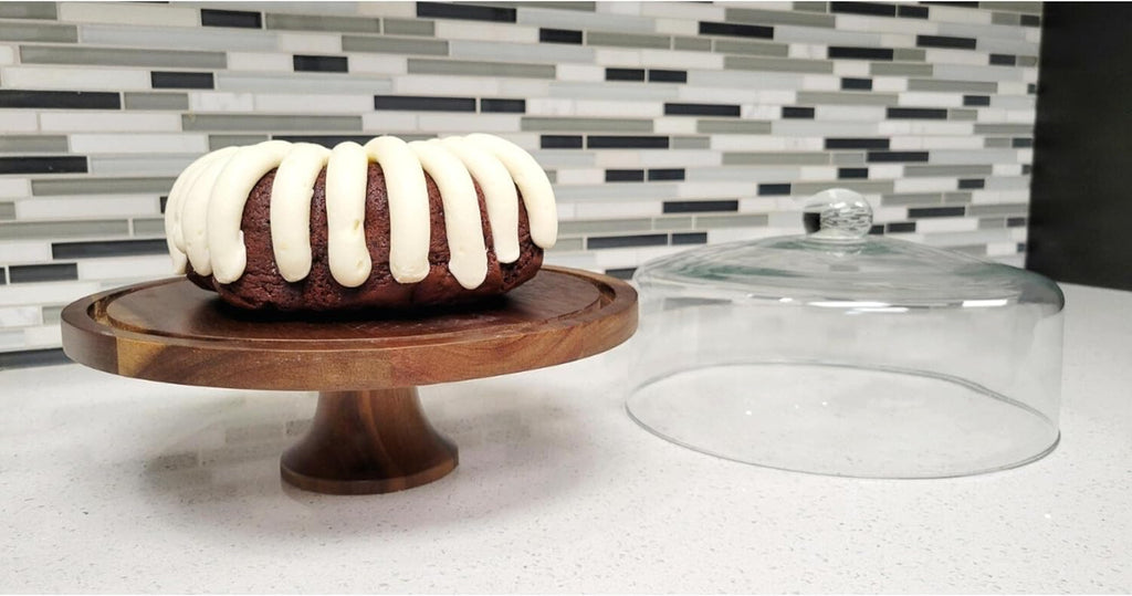 Large Cake Stand with Glass Dome and Wood Pedestal O711810