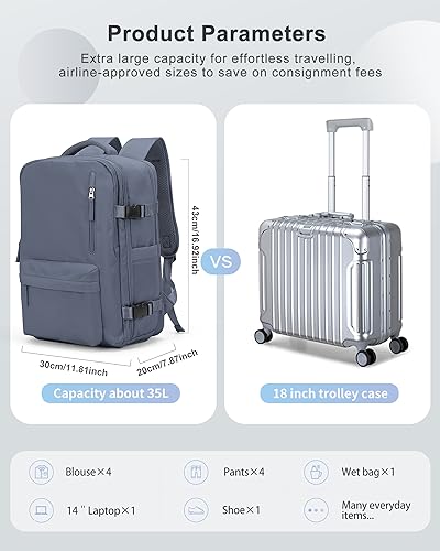 Travel Backpack for Women, Waterproof 14 Inch Laptop Backpack with Shoe Compartment X5408