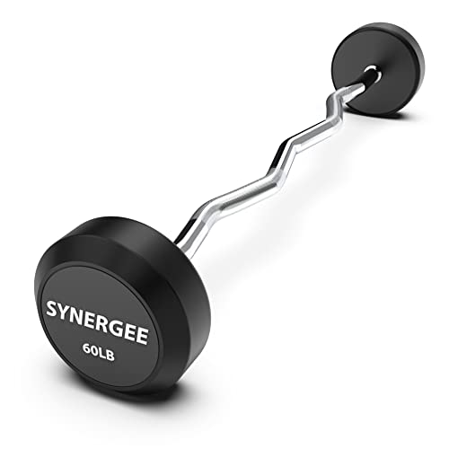 Synergee Fixed Easy Curl Bar Pre Weighted Curved Steel Bar with Rubber Weights - Fixed Weight