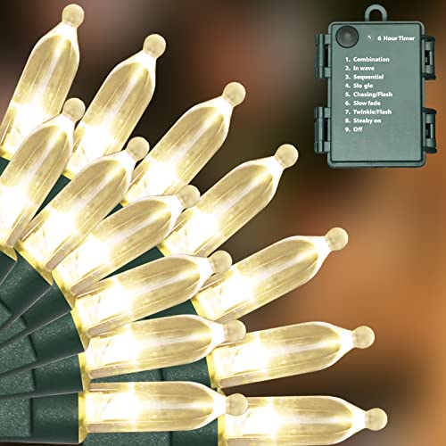 50 LED Outdoor Christmas Lights, 17 FT Battery Operated Mini String Lights with 8 Modes & Timer, Xmas Tree Lights Waterproof for Patio Garden Party Wedding Holiday Decor (Warm White)