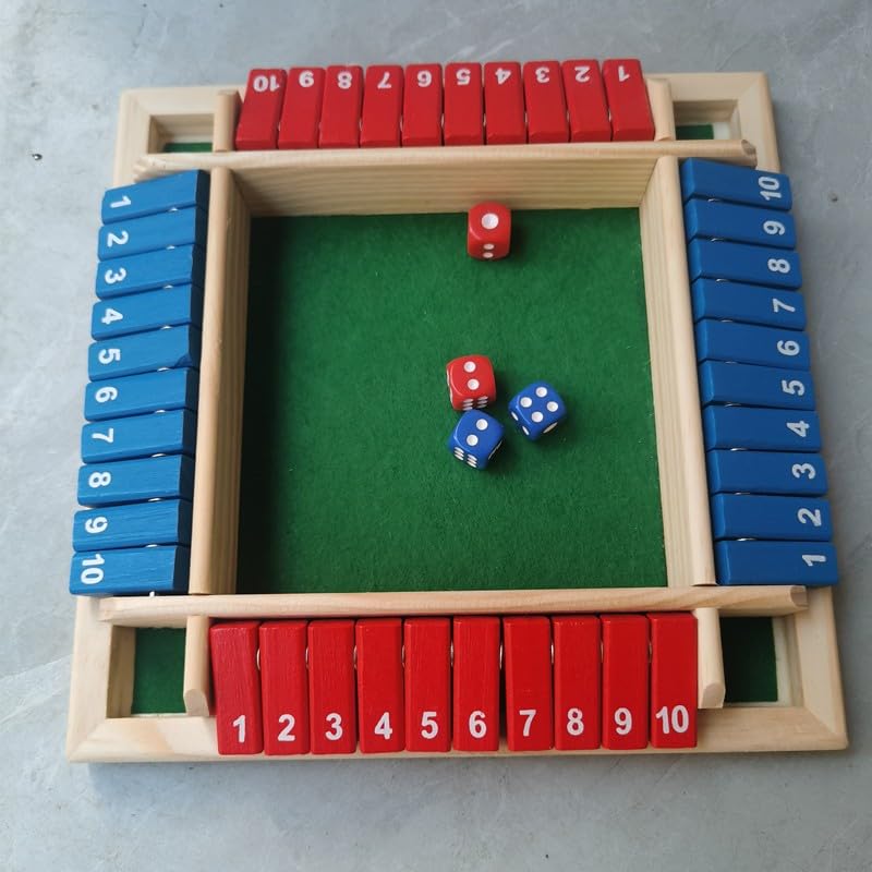 Shut the Box Dice Game, 8 Inches, 2-4 Player Wooden Tabletop Math Game K445189