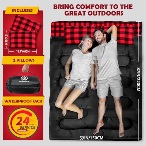 Double Sleeping Bag with Pillow, Extra Large 2 Person Camping Lightweight H88097