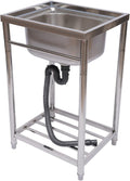 Single Compartment Kitchen Sink Free Standing Stainless-Steel Single Bowl Commercial Restaurant Kitchen Sink, Prep & Utility Washing Hand Basin w/Storage Shelve, laundry tub for Indoor Outdoor