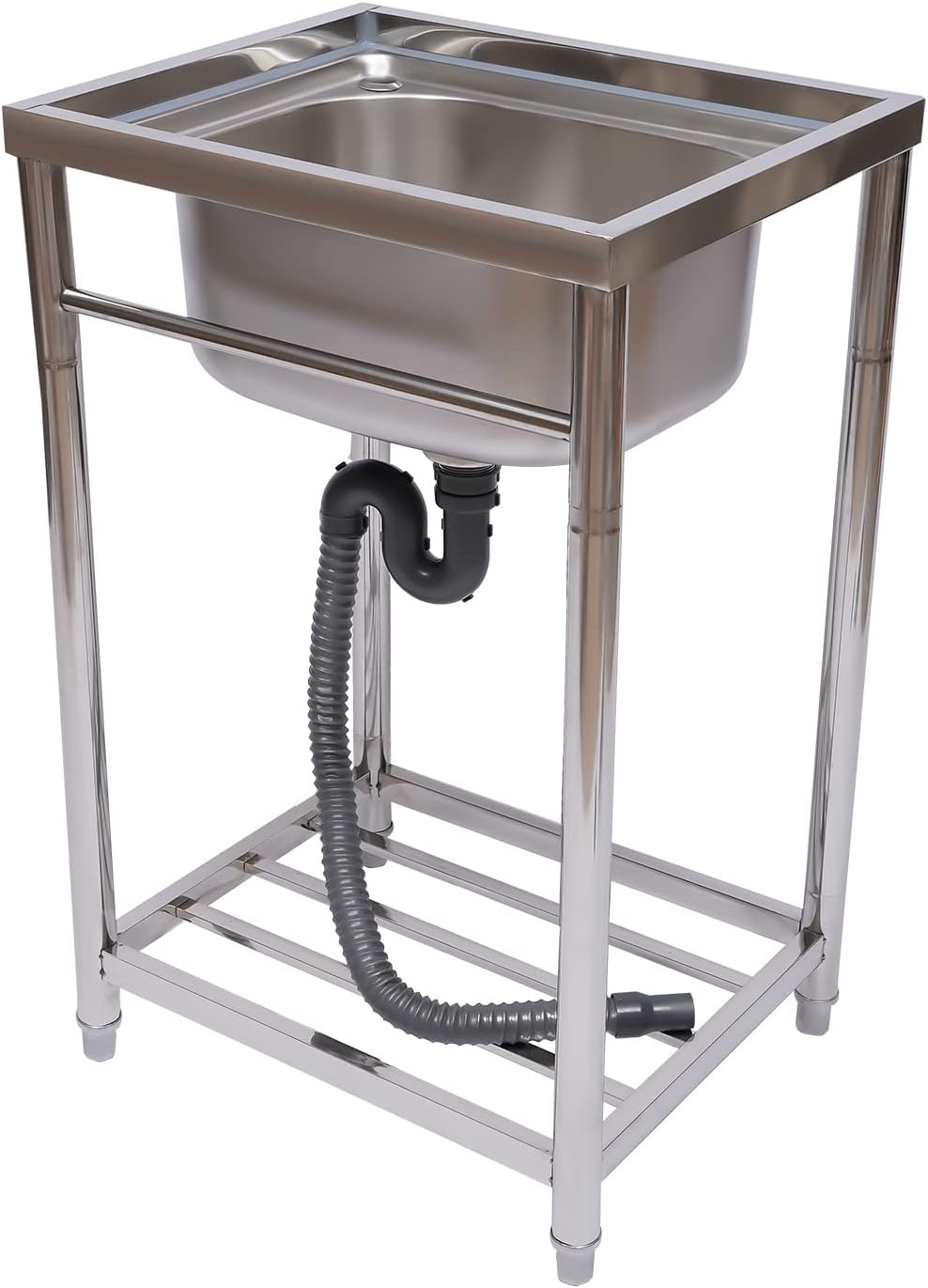 Single Compartment Kitchen Sink Free Standing Stainless-Steel Single Bowl Commercial Restaurant Kitchen Sink, Prep & Utility Washing Hand Basin w/Storage Shelve, laundry tub for Indoor Outdoor