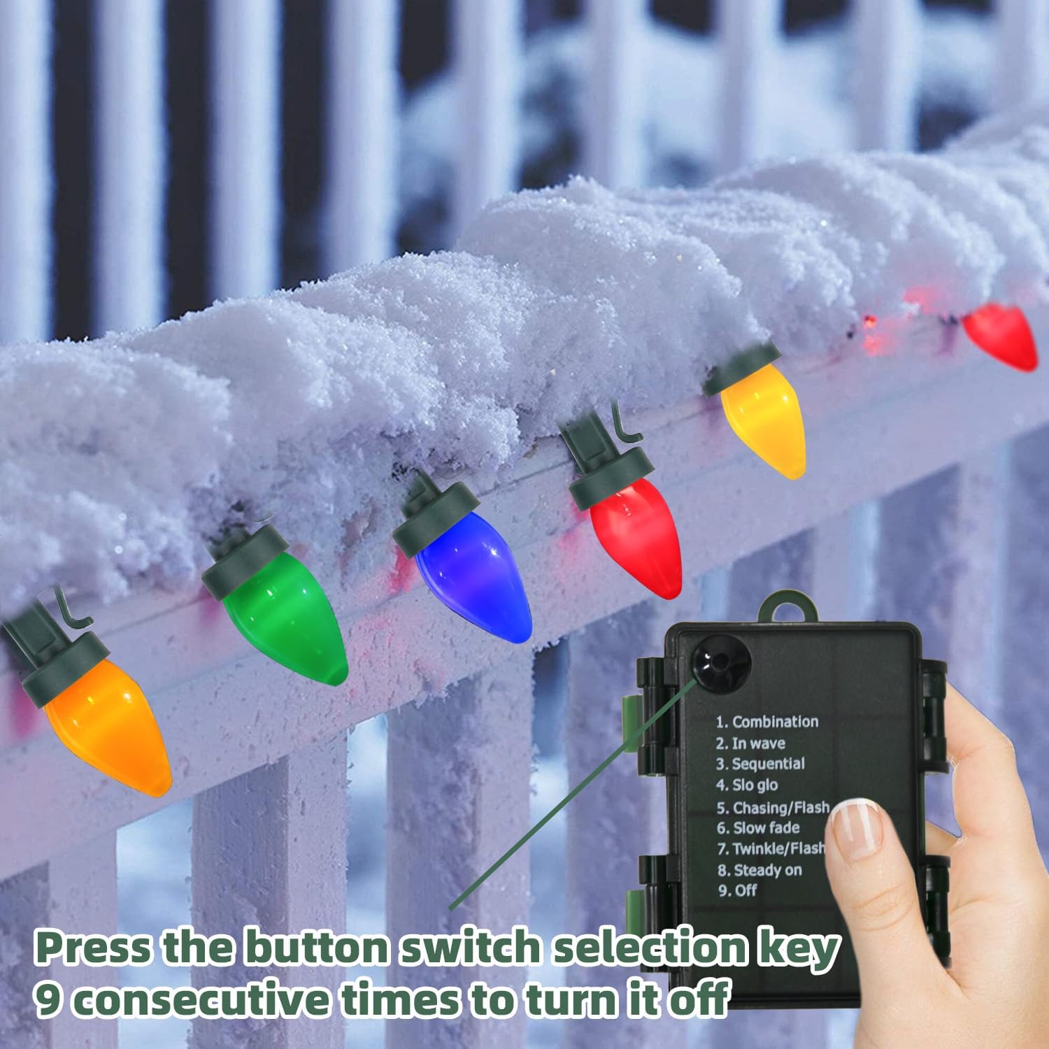 C7 LED Christmas Lights Battery Operated with Remote, 8 Mode Twinkle, 50 Bulbs T98600