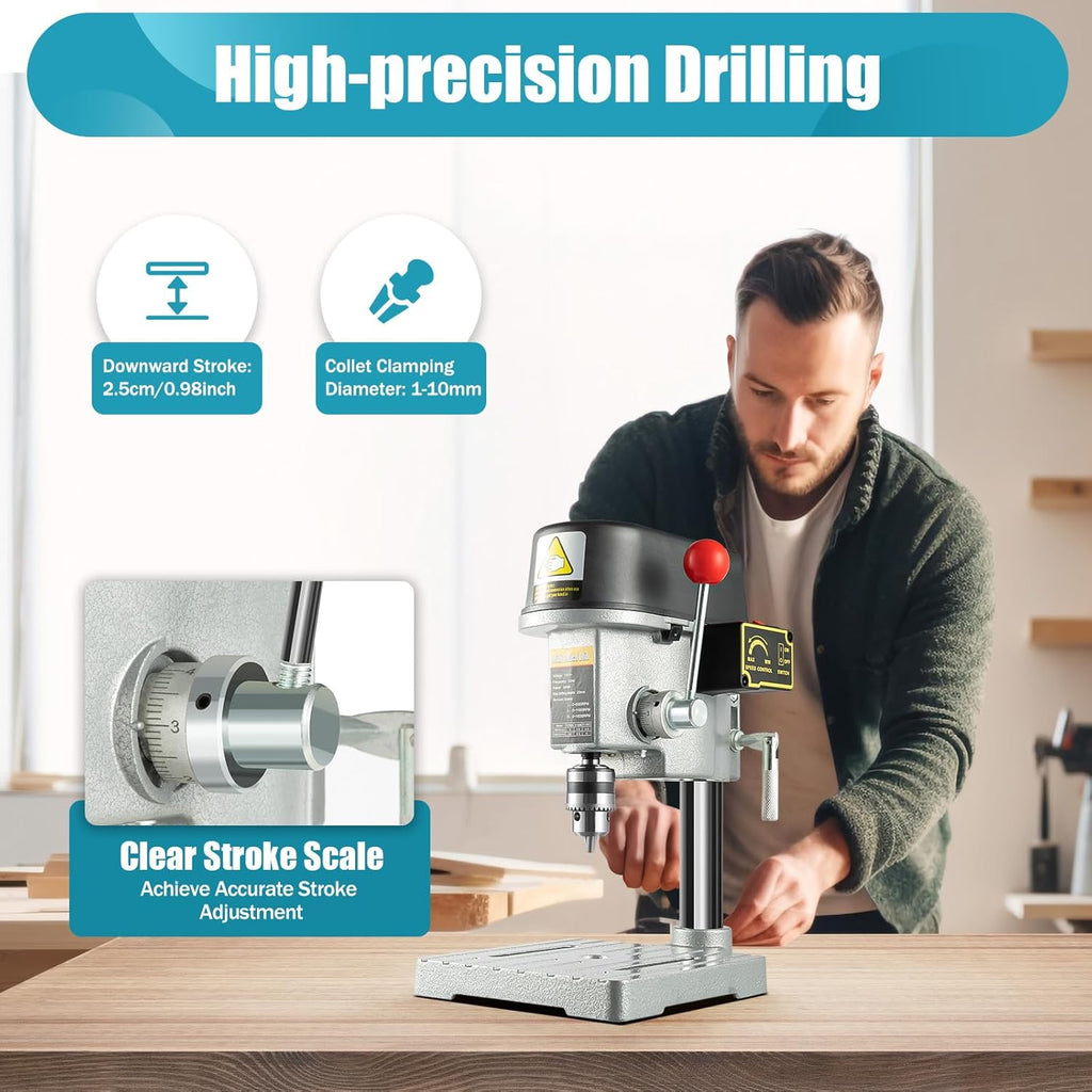Mini Benchtop Drill Press, 3-Speed Adjustable Bench Drilling Machine Q13460