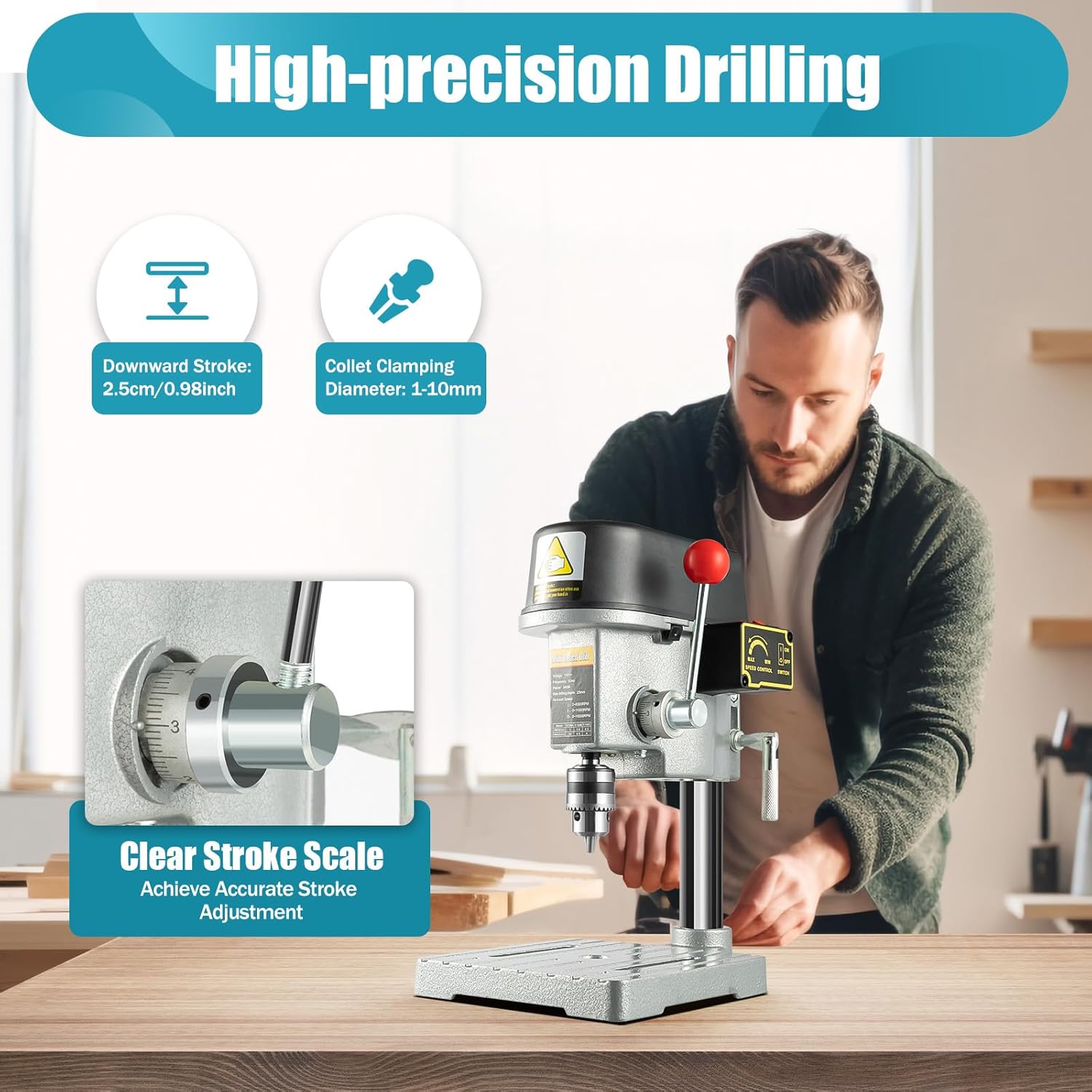 Mini Benchtop Drill Press, 3-Speed Adjustable Bench Drilling Machine Q13460