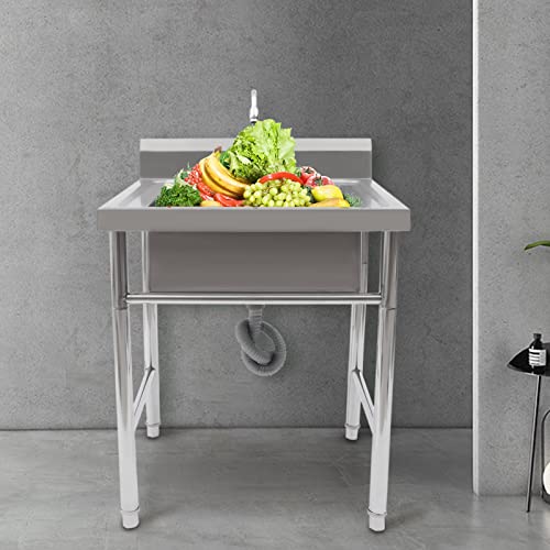 Commercial Restaurant Sink, Free Standing Stainless-Steel Single Bowl with Faucet Y11104