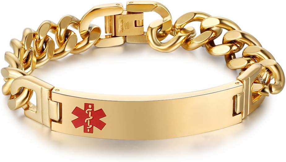 Medical Alert Bracelets for Men Women Stainless Steel Engravable L40086