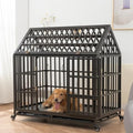 Heavy Duty Dog Crate Dog Cage, Indestructible Metal Dog Kennel Lockable for Medium Large Dogs with Sturdy Door Lock and Removable Trays, Roof Top Access, 47 Inch
