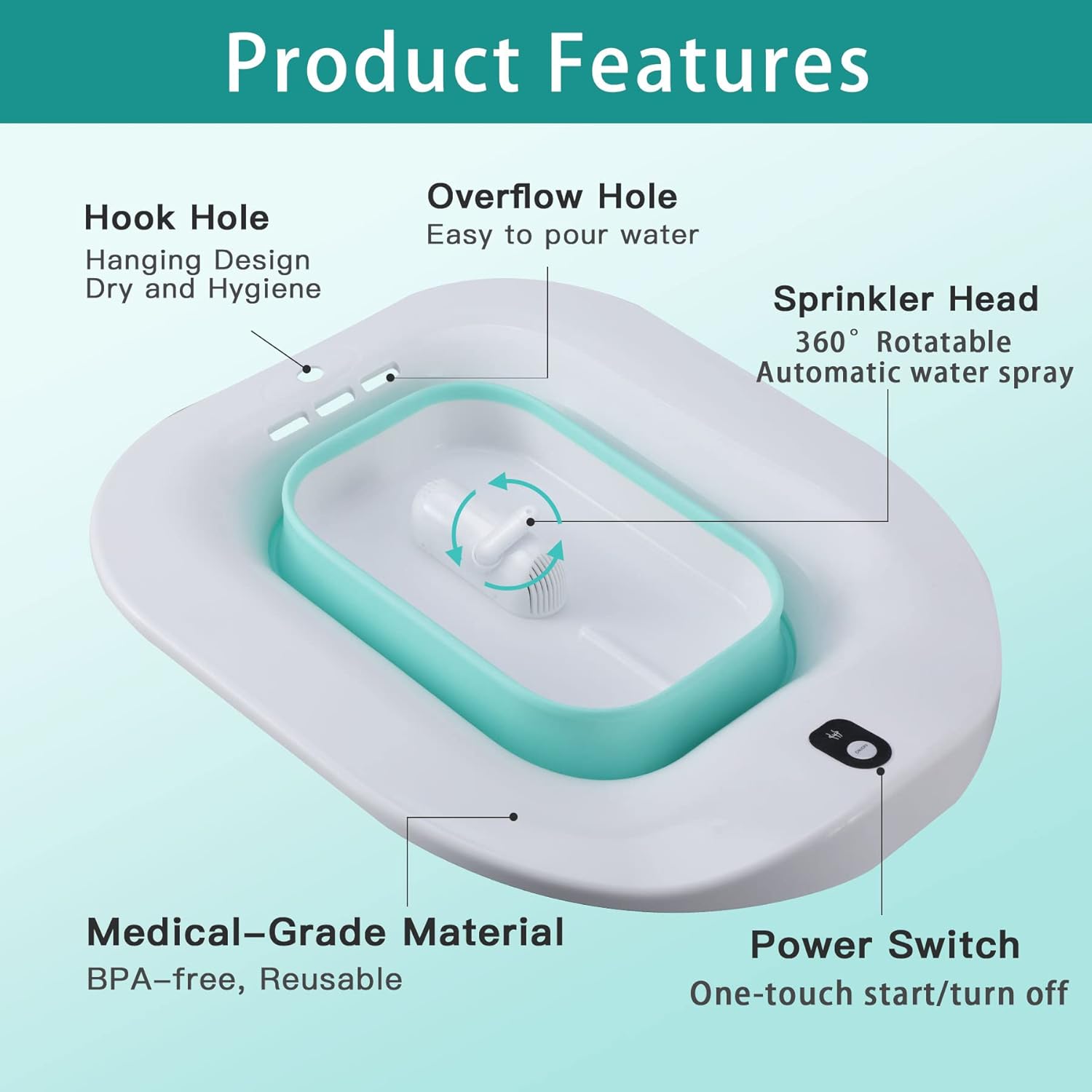 Foldable Electric Sitz Bath for Toilet Seat, Postpartum & Hemorrhoid Relief C21503