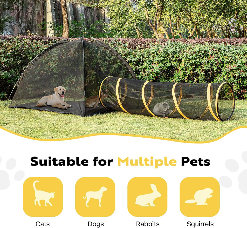 Outdoor Cat Enclosure with Tent, Tunnel, and Playhouse K7097