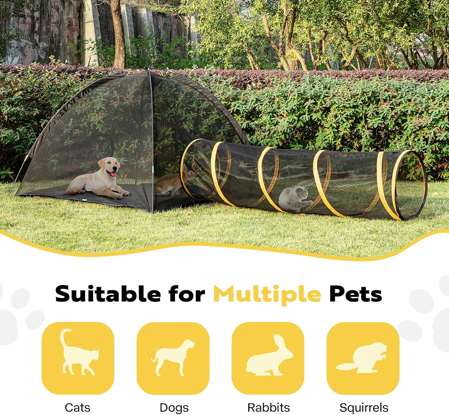 Outdoor Cat Enclosure with Tent, Tunnel, and Playhouse K7097