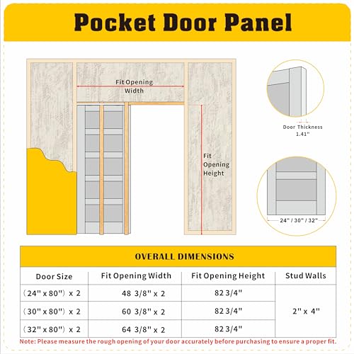 Sliding Pocket Door 60" x 80" with 5 Frosted Glass Panels, White Primed P361