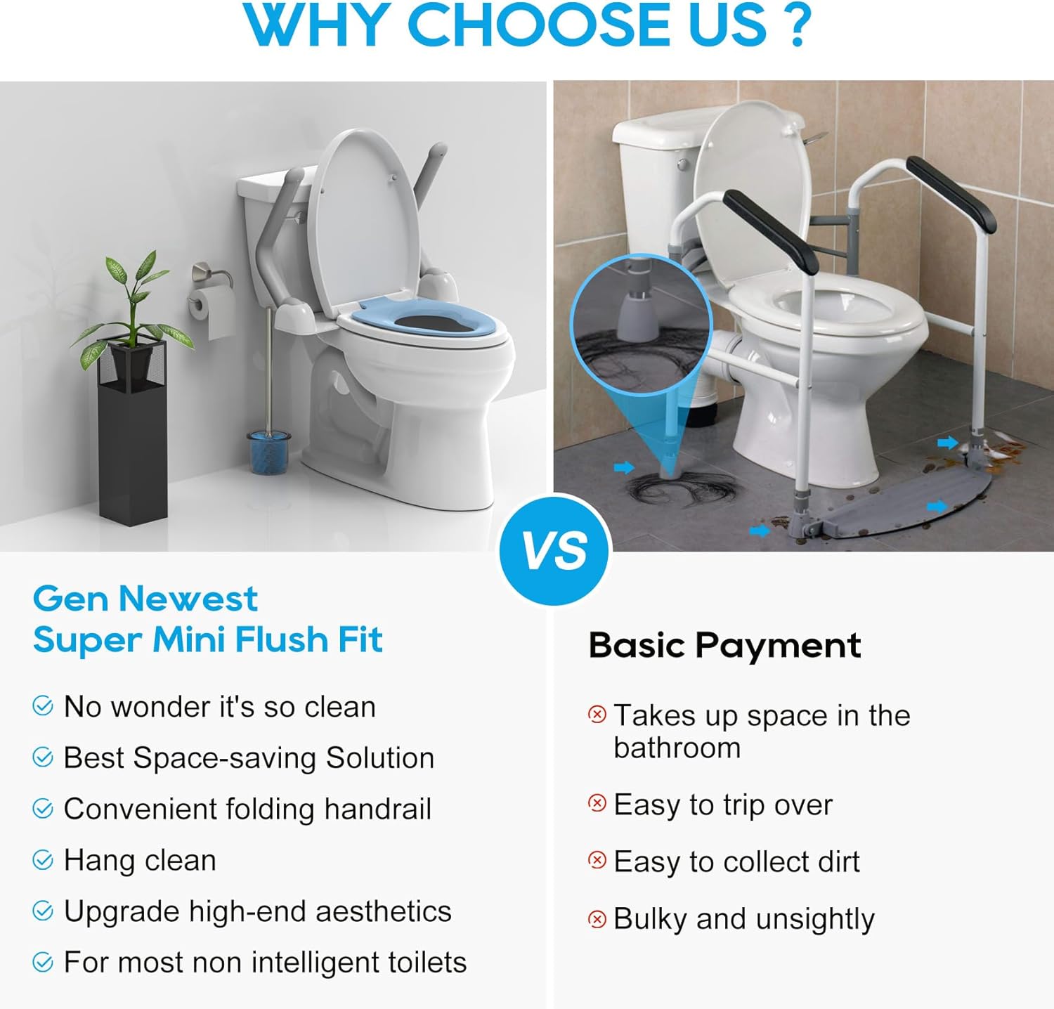 Toilet Safety Rails for Elderly, Heavy Duty with Foldable Handles U97064