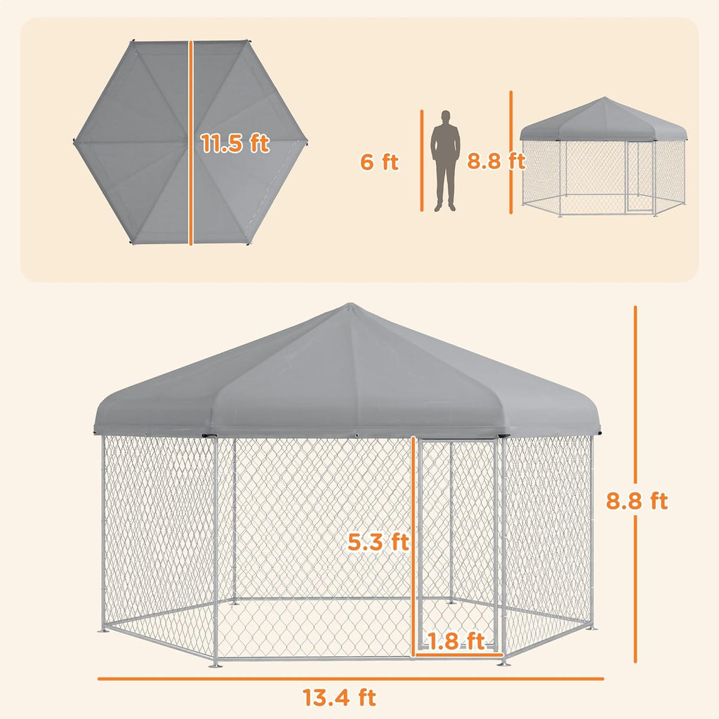 Outdoor Dog Kennel with Waterproof UV Resistant Roof for Medium and Large Dogs K5872