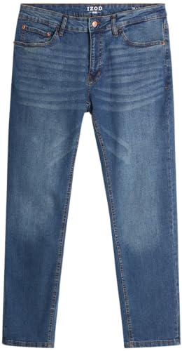 IZOD Men's Straight Leg Jeans - Comfortable Stretch Casual Pull On Denim Jeans for Men - Lightweight Men's Fashion Pants