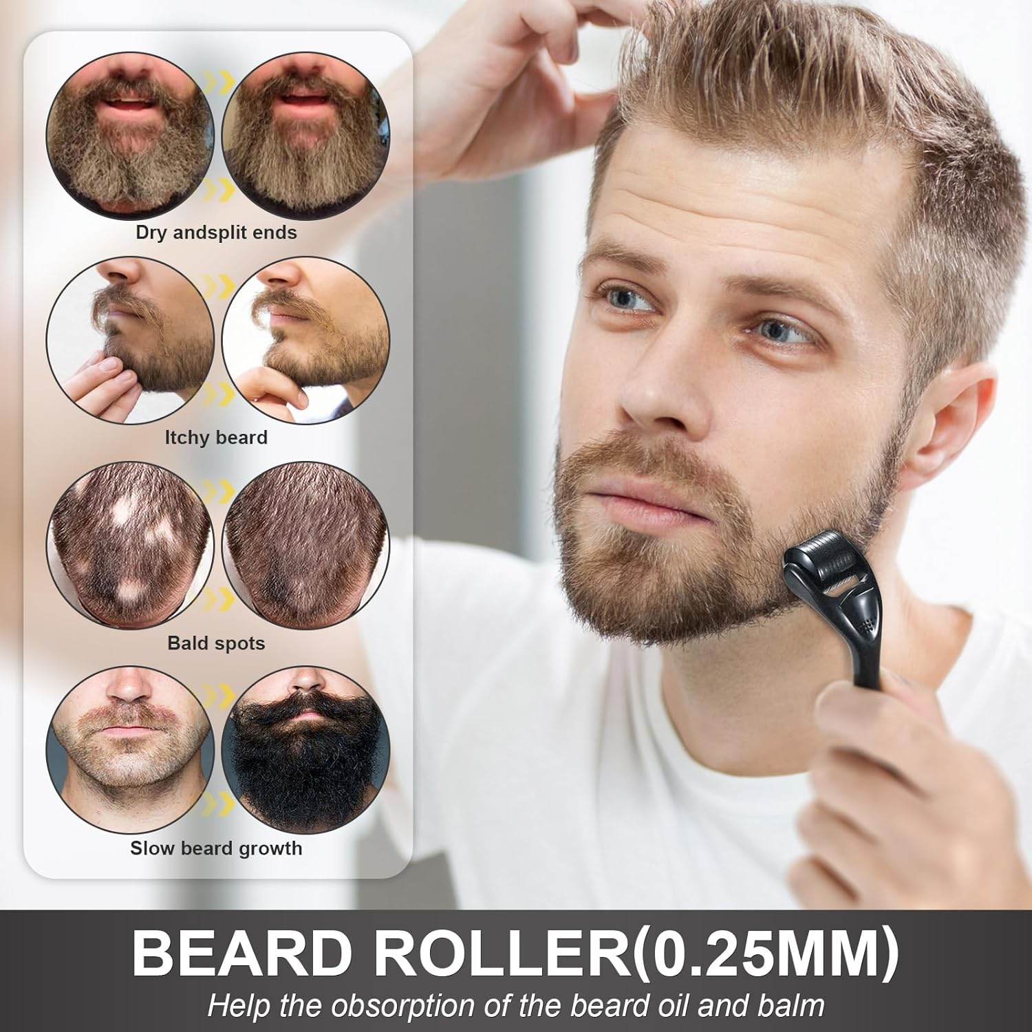 Beard Growth Kit with Oil, Balm and Comb for Men T7175
