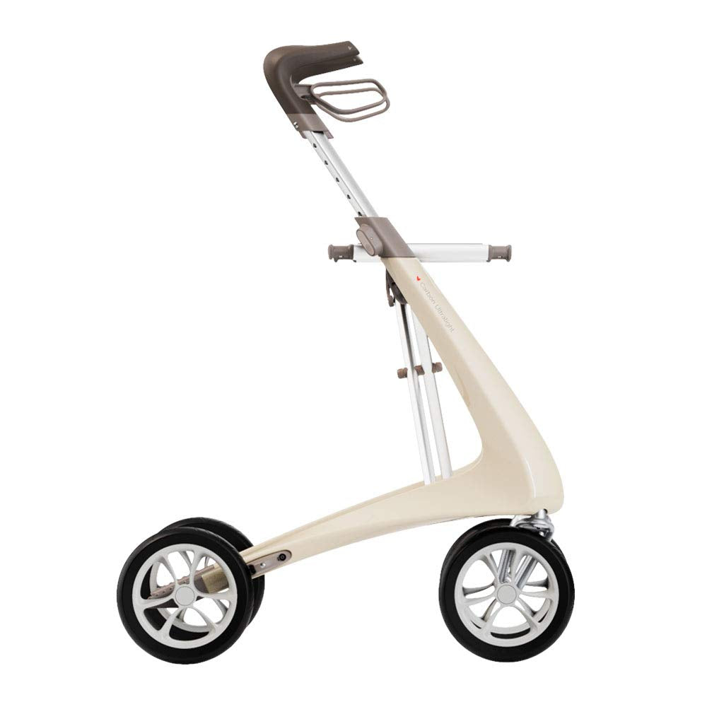 Carbon Ultralight Rollator Walker with Organizer Bag, Regular Track, Oyster White C1288