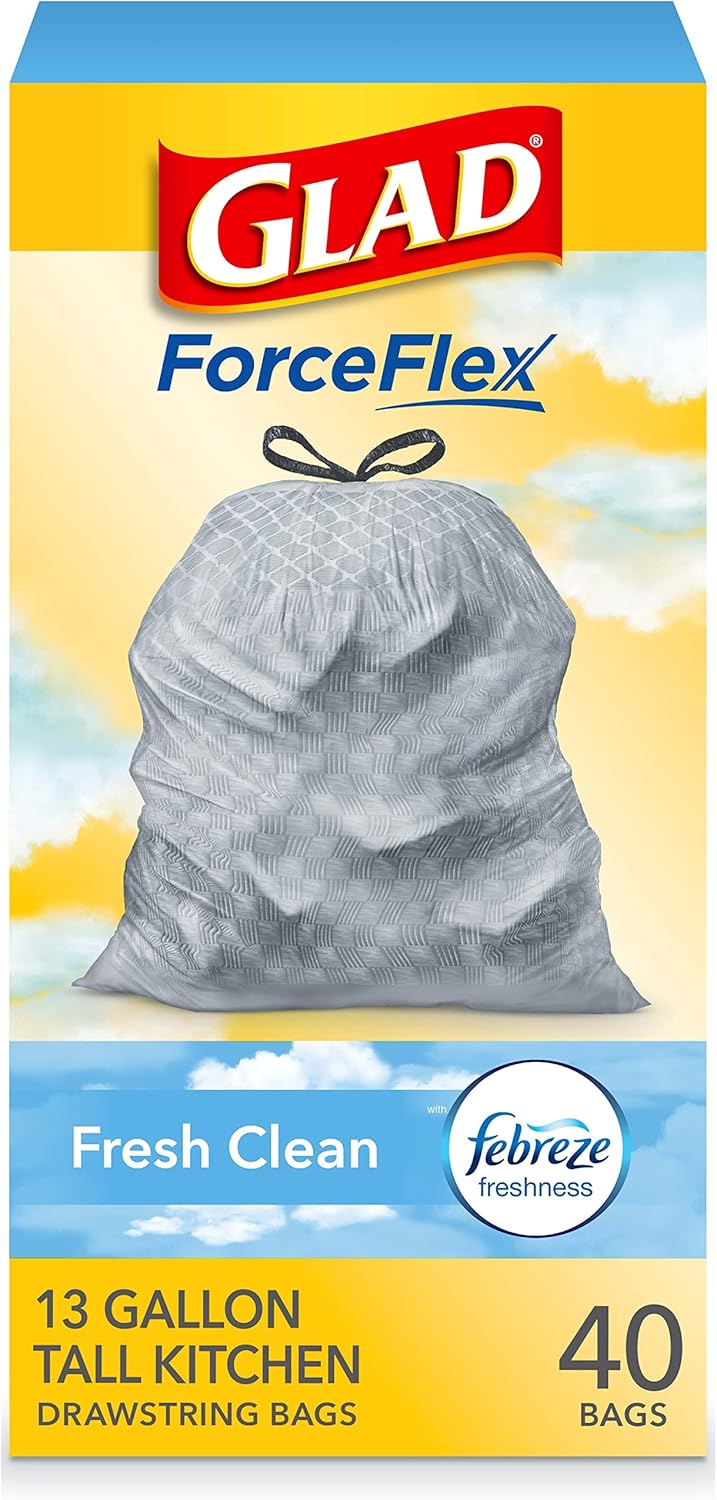 Tall Kitchen Drawstring Trash Bags, Fresh Clean, 13 Gal, 40 Ct D201