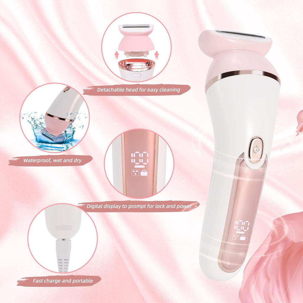 2-in-1 Rechargeable Lady Shaver for Legs, Arms, Face Hair Removal J6977