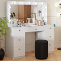 Boahaus Lyra LARGE Makeup Vanity Desk with Lights, 7 Drawers, Black Vanity Mirror with Lights Built-in, Drawer with Jewelry Divider, Power Outlet, Gold Crystal Ball Knobs, 56'' H x 46.3'' W x 14.6'' D