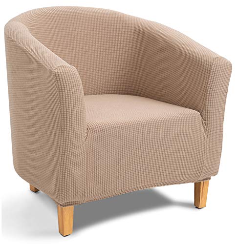 TIANSHU Stretch Tub Chair Cover,Jacquard Club Chair Covers, Armchair Slipcovers, Non-Slip Barrel Chair Cover for Dining Living Room Office Reception Chair(Tub Chair, Light Gray)