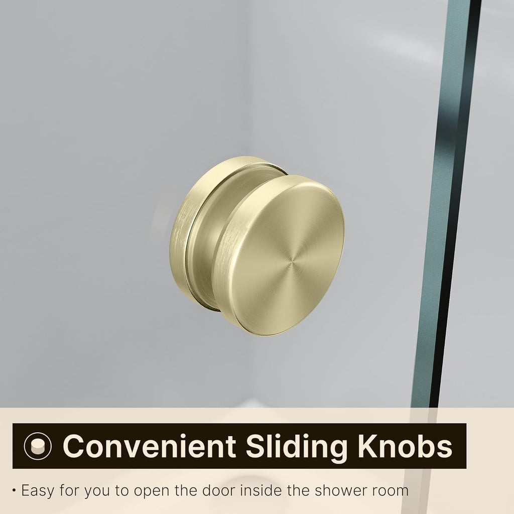 Double Sliding Shower Door, Semi-Frameless, Clear Tempered Glass, Brushed Gold Finish T561088